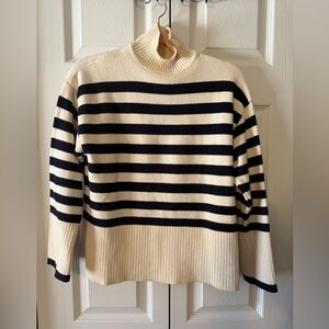 Zara Cream and Black Striped Turtleneck Sweater